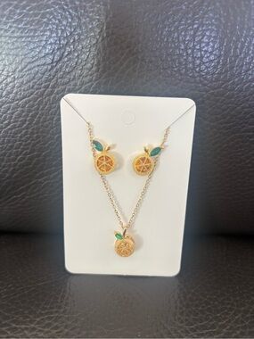Gold-Tone Lemon Pendant Necklace and Earring Set